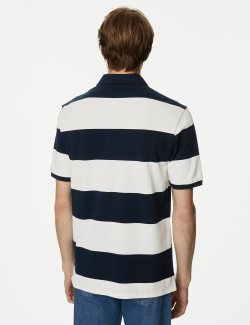 Pure Cotton Striped Pique Polo Shirt