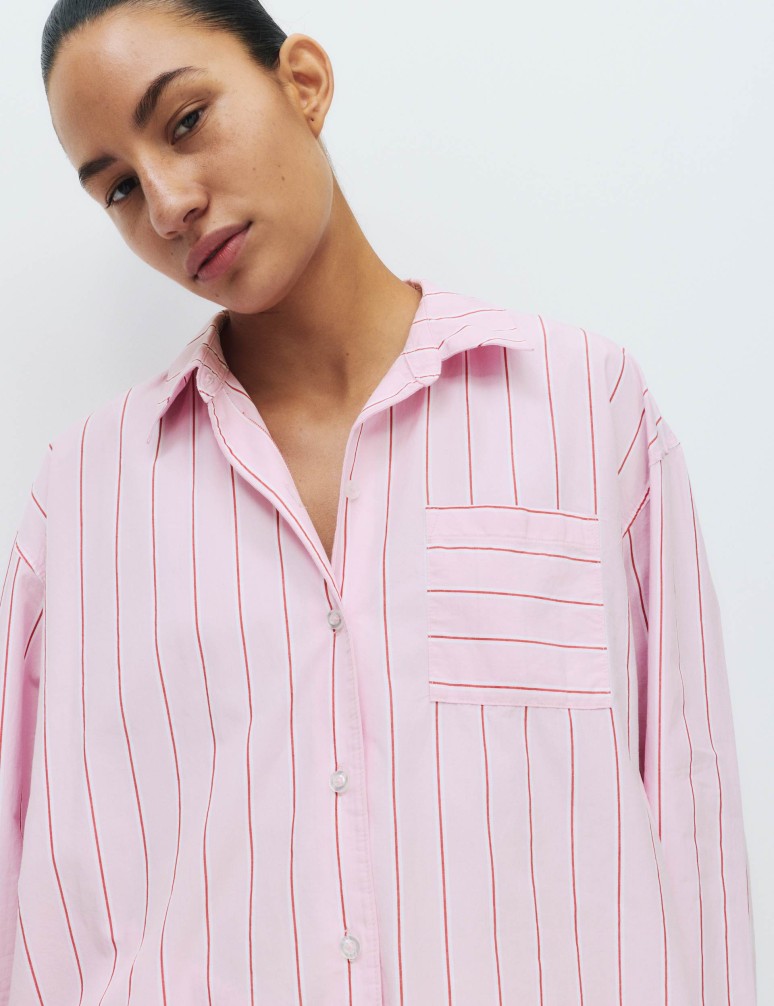 Pruhovaný pyžamový top z popelínu, z čisté bavlny