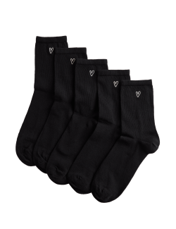 Kotníkové ponožky s vysokým obsahem bavlny a výšivkou, 5 ks