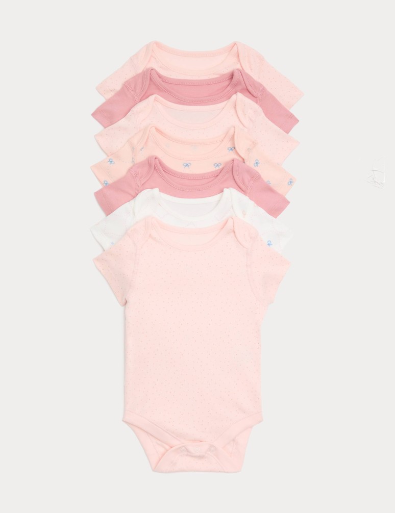 7 Pack Pure Cotton Bow Bodysuits (0-3 Years)