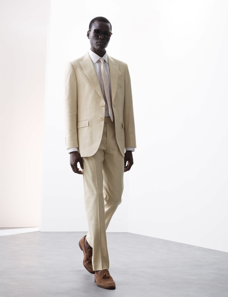 Tailored Fit Italian Performance Linen Blend Suit Trousers