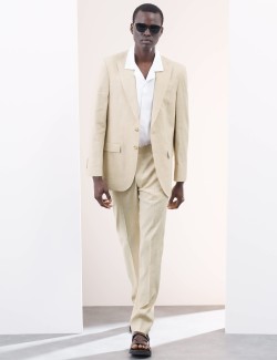 Tailored Fit Italian Performance Linen Blend Suit Trousers