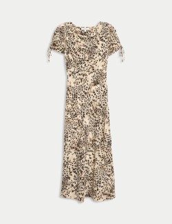 Midaxi šaty s řasenými rukávy a potiskem