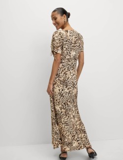 Midaxi šaty s řasenými rukávy a potiskem