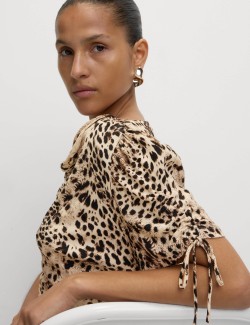 Midaxi šaty s řasenými rukávy a potiskem