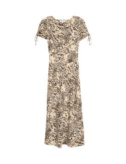 Midaxi šaty s řasenými rukávy a potiskem