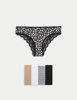 5pk Cotton Rich Printed Brazilian Knickers