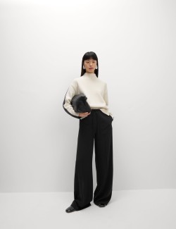 Crepe Elasticated Waist Wide Leg Trousers