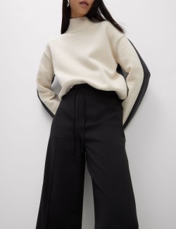 Crepe Elasticated Waist Wide Leg Trousers