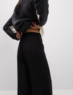 Crepe Elasticated Waist Wide Leg Trousers