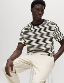 Relaxed Fit Cotton Rich Textured Striped T-Shirt