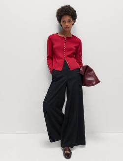 Flanelové kalhoty Palazzo s jehlovými proužky