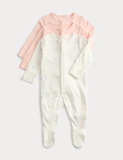 3 Pack Pure Cotton Printed Sleepsuits (0-3 Yrs)