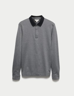 Pure Cotton Textured Long Sleeve Polo Shirt