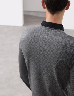 Pure Cotton Textured Long Sleeve Polo Shirt