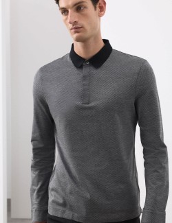 Pure Cotton Textured Long Sleeve Polo Shirt
