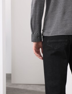 Pure Cotton Textured Long Sleeve Polo Shirt