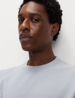 Pure Cotton Textured Crew Neck Jumper