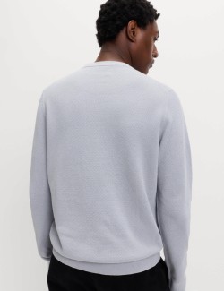 Pure Cotton Textured Crew Neck Jumper
