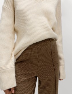 Jersey Twill Checked Straight Leg Trousers