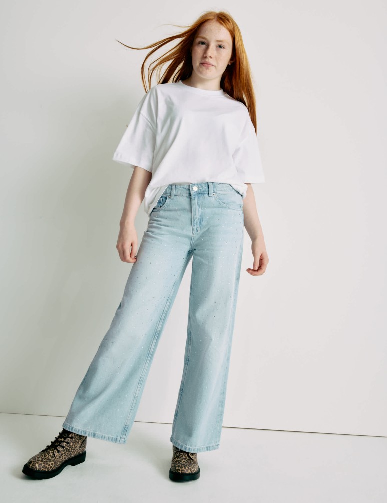 Wide Leg Denim Diamante Jeans (6-16 Yrs)