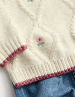 2pc Floral Cable Knit Jumper & Jeans Outfit (0 Mths-3 Yrs)