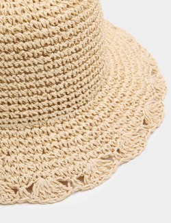 Straw Scalloped Edge Fedora Hat