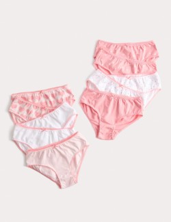 10 Pack Cotton with Stretch Pink Heart Knickers (2-14 Yrs)
