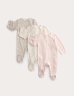 3pk Pure Cotton Floral Sleepsuits (6½lbs-3 Yrs)