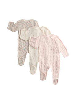 3pk Pure Cotton Floral Sleepsuits (6½lbs-3 Yrs)