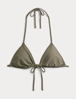Řasený trojúhelníkový horní díl bikin se zavazováním za krk