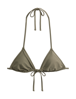 Řasený trojúhelníkový horní díl bikin se zavazováním za krk