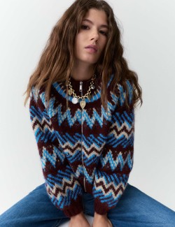 Fair Isle Knitted Bomber Cardigan