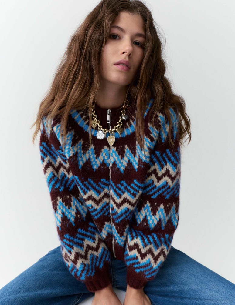 Fair Isle Knitted Bomber Cardigan