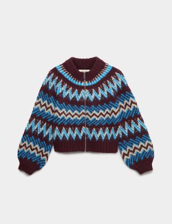 Fair Isle Knitted Bomber Cardigan