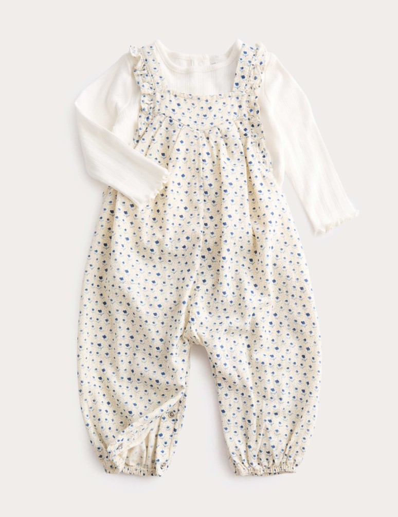 2 Piece Pure Cotton Dungarees with Blouse (0-6 Years)