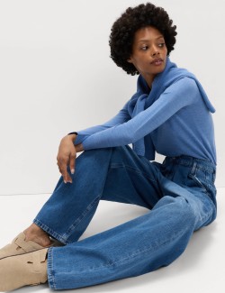 Volné plisované džíny s vysokým pasem a volným střihem