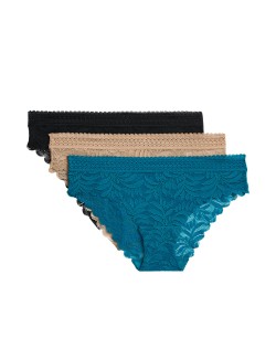 3pk Flexifit™ Lace Brazilian Knickers