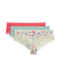 3pk Lace Trim Brazilian Knickers