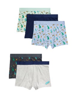 5pk Cotton With Stretch Dinosaur Animal Trunks (3–8 Yrs)