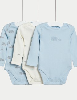 3pk Pure Cotton Elephant Print Bodysuits (0-3 Yrs)
