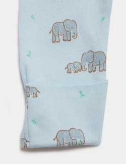 Kombinéza na spaní z čisté bavlny s potiskem slona, 3 ks (0–3 roky)