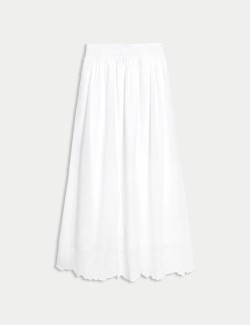 Pure Cotton Broderie Midi Skirt