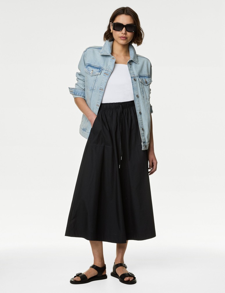 Pure Cotton Midi Utility Circle Skirt