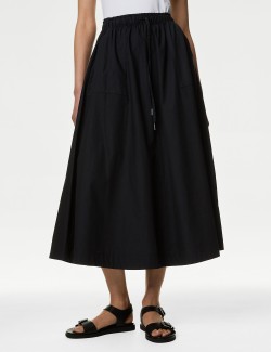 Pure Cotton Midi Utility Circle Skirt