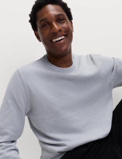 Pure Cotton Textured Crew Neck Jumper