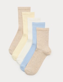 5pk Cotton Rich Ribbed Ankle High Socks