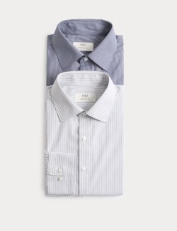 2 Pack Regular Fit Easy Iron Striped Shirts