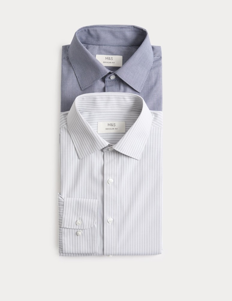 2 Pack Regular Fit Easy Iron Striped Shirts