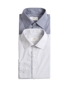 2 Pack Regular Fit Easy Iron Striped Shirts